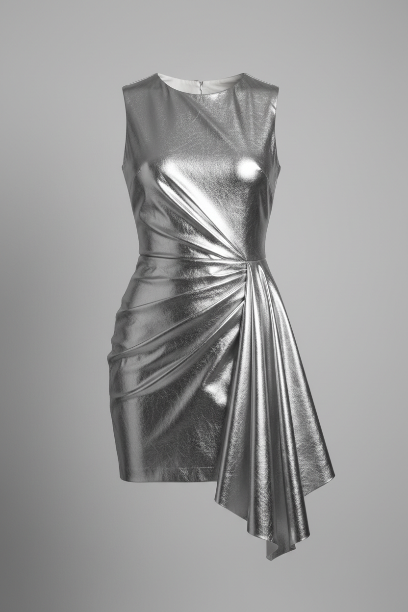 Sleeveless Metallic Silver Mini Dress